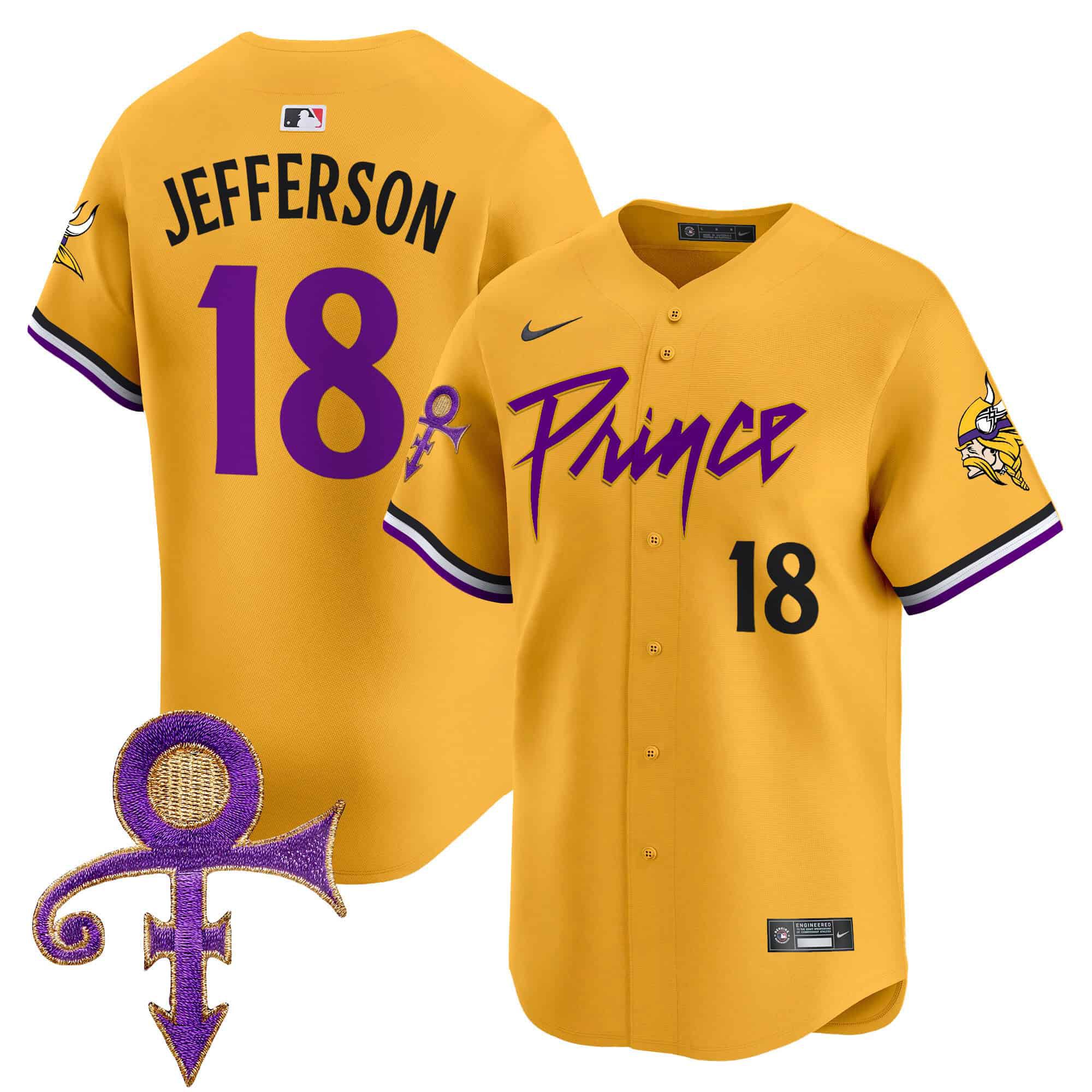 Men Minnesota Vikings #18 Jefferson Yellow 2024 Nike Prince Patch Vapor Premier Limited NFL Jersey